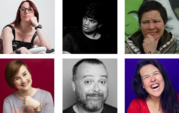 Photo montage of comedians performing at Possability People event